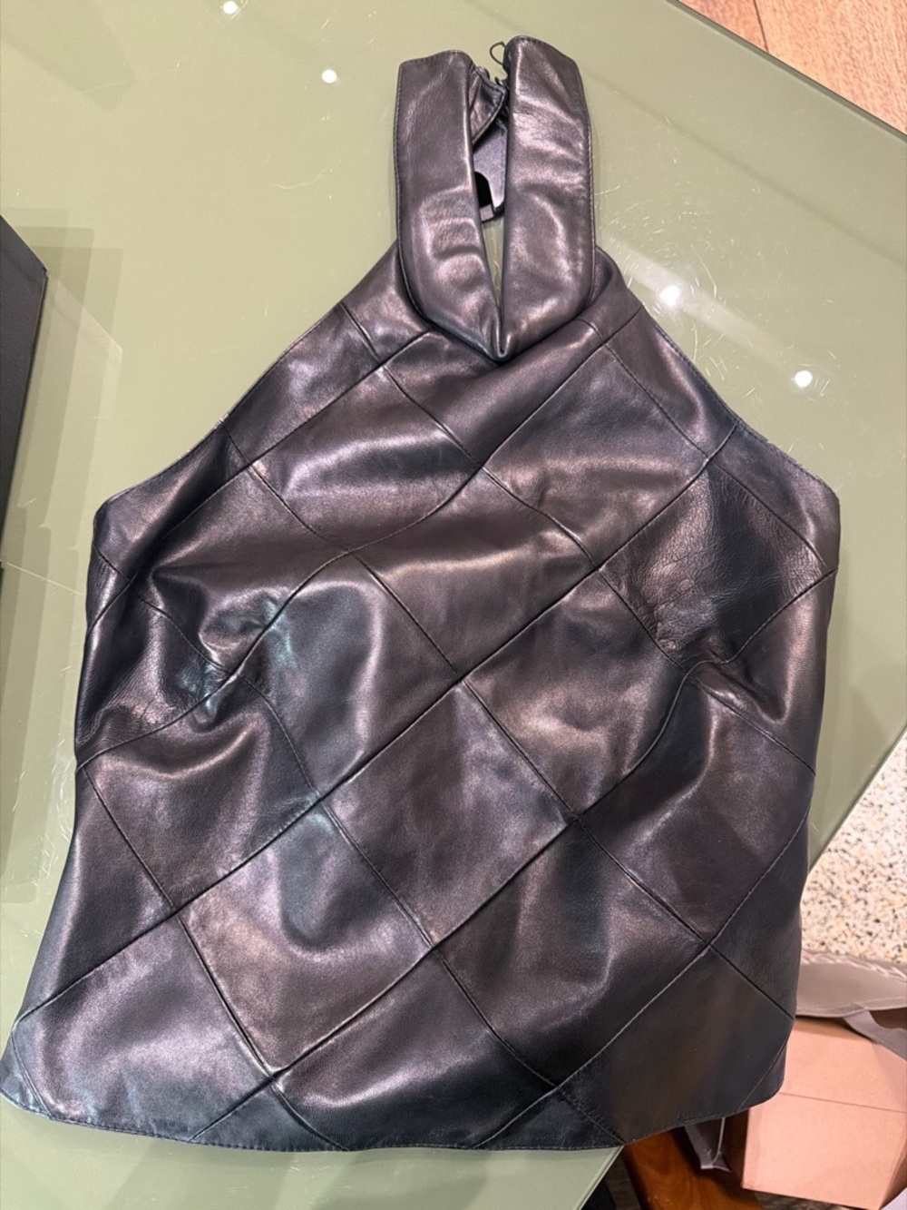 Bottega Veneta Black Leather Patchwork Garment with Label